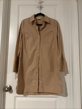 Club Monaco Long Button-Front Trench Shirt in Tan